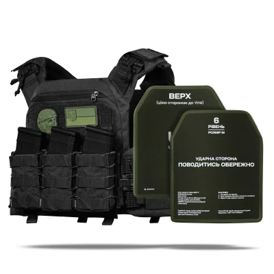 Бронежилет 6-го класу (PRO). Вага 6.3 кг. Керамічні плити 2.9 кг. Чорний