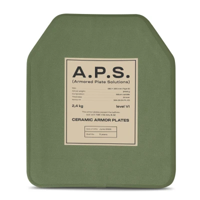 Керамічна бронеплита 6 класу. Вага 2.4 кг. Розмір M (25х30 см.) A.P.S. Олива