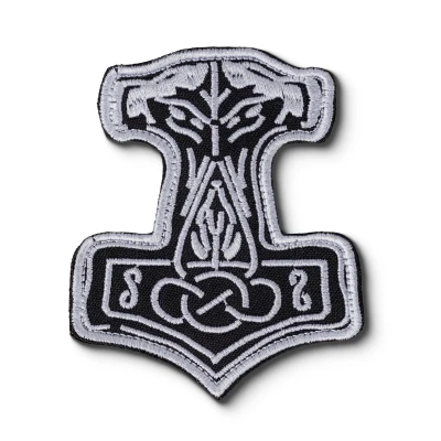 Шеврон (нашивка) Молот Тора на липучці, 10х8 см. Сіро-чорний