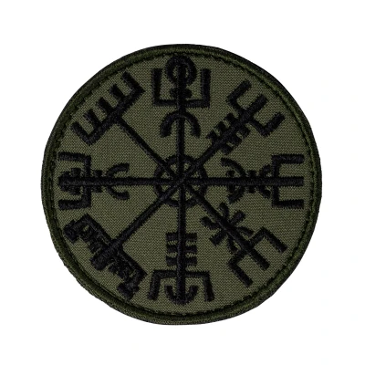 Шеврон (нашивка) Вегвизир компас викингов, 7х7 см. Олива