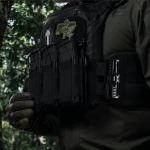 Тройной эластичный подсумок для магазинов АК/АR открытого типа с креплением MOLLE. Черный 5